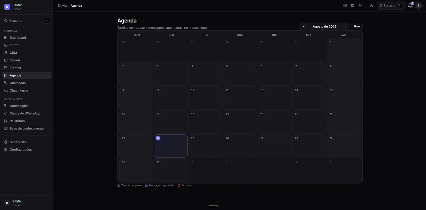 Agenda do BitHub exibindo tarefas e mensagens agendadas